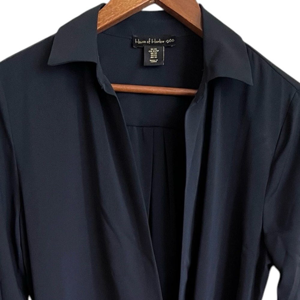 House Of Harlow 1960 Black Collared Gathered Wrap Mini Dress - Picture 3 of 10